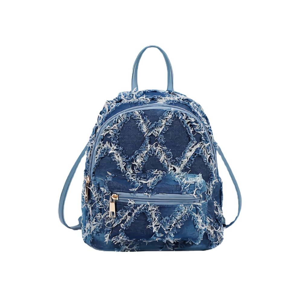 2543 Small Denim Backpack Tie-dyeing Quilted Distressed Mini Daypack